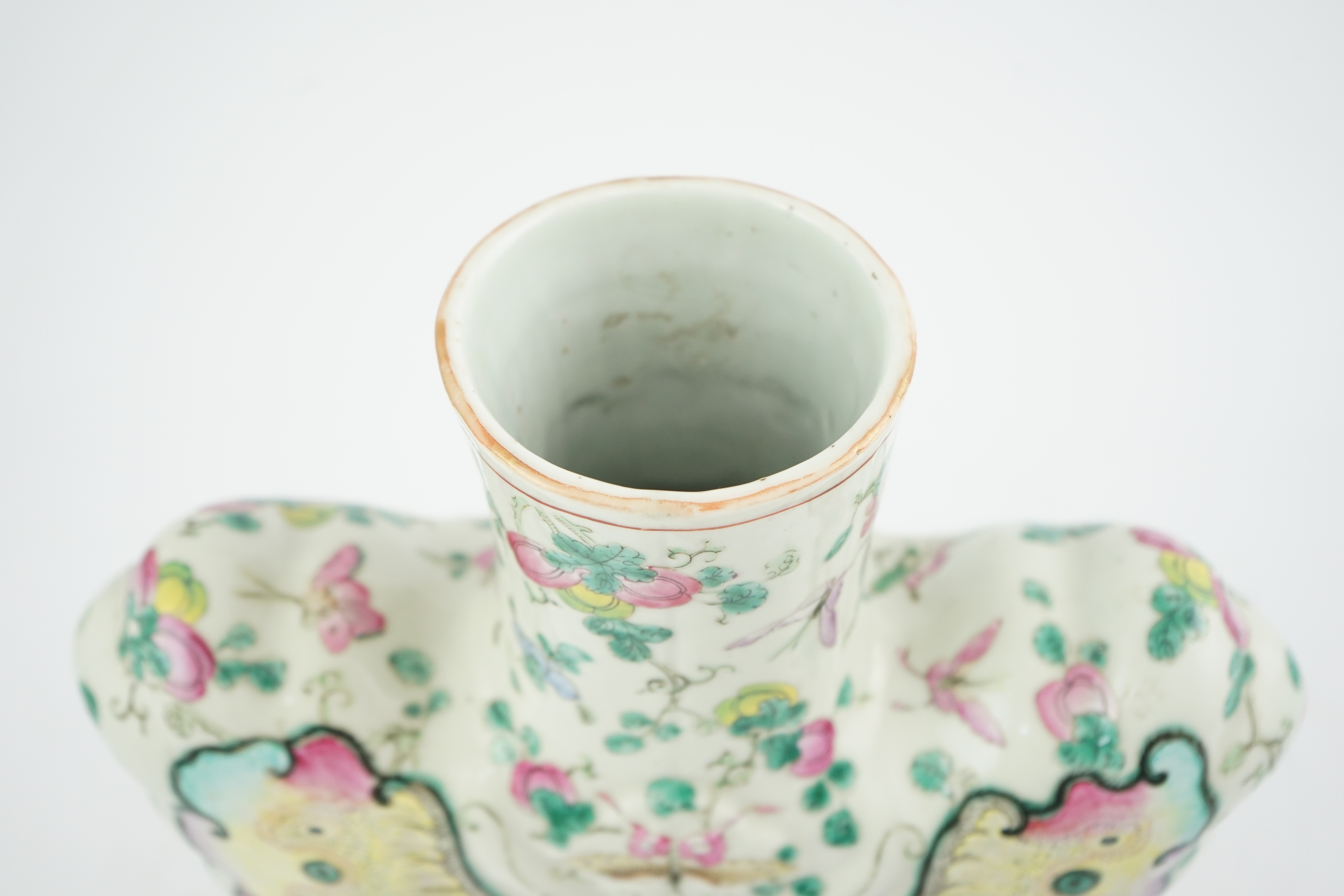 An unusual Chinese famille rose butterfly-shaped vase, late 19th century